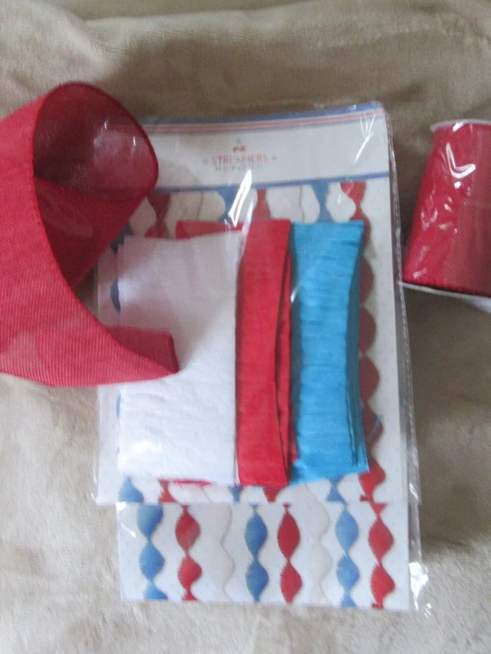 Vintage 4th of July decoration; Fringe crepe paper streamers & decorative ribbon